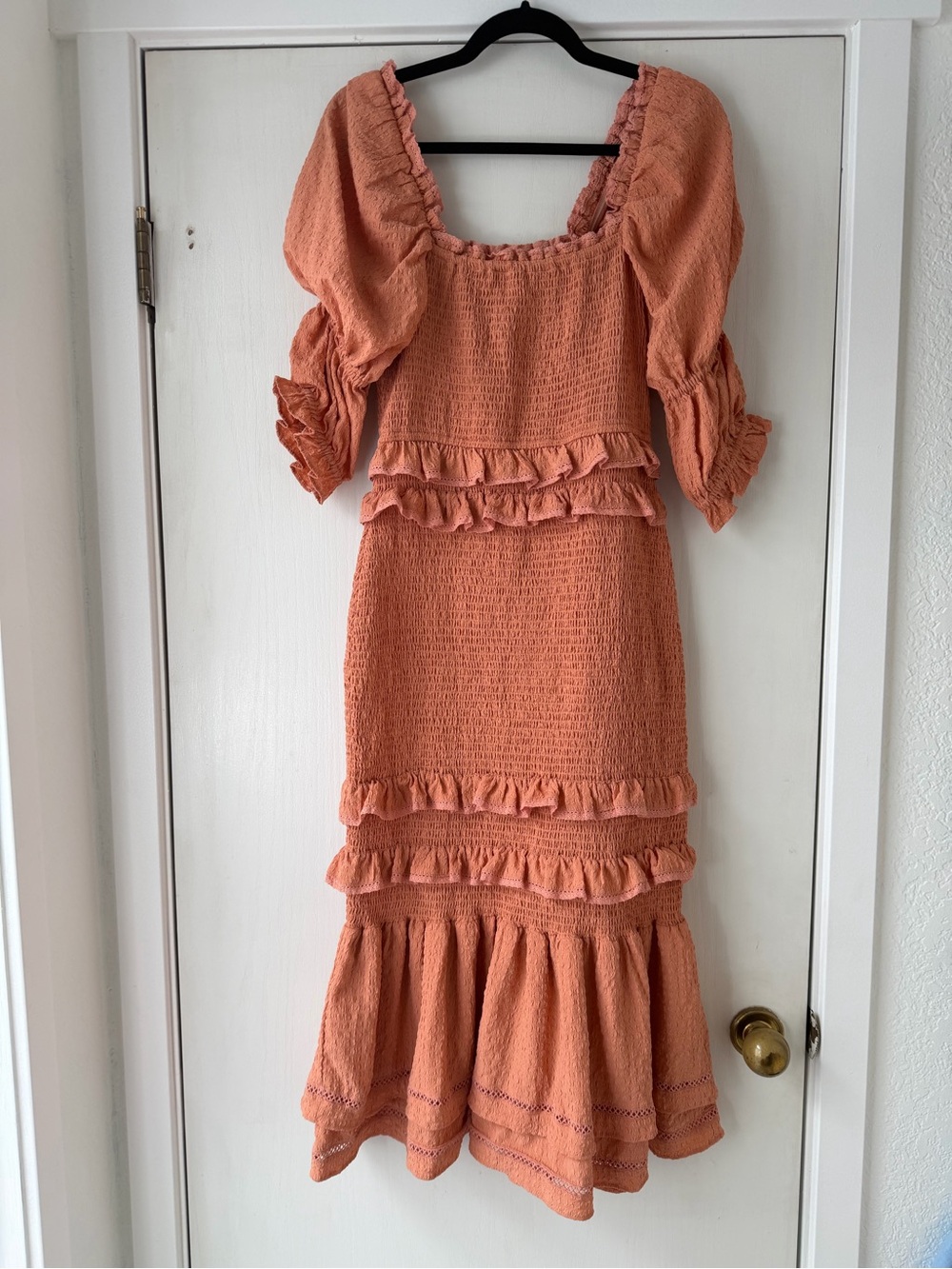 Rachel Parcell Peach Ruffle Smocked Midi Dress